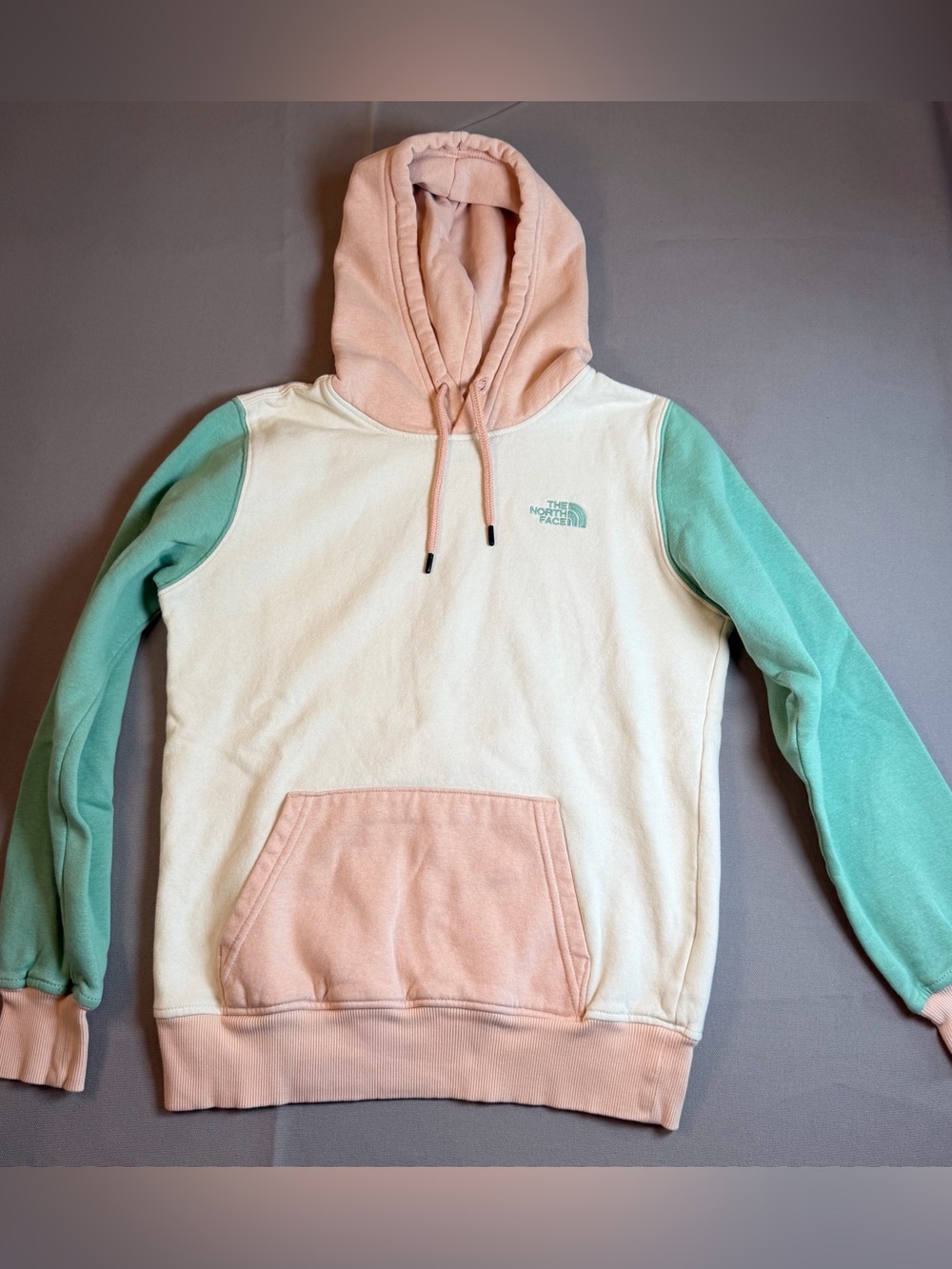 The North Face Women's szXS Colorblock Pullover Hoodie - Cream, Pink & Mint